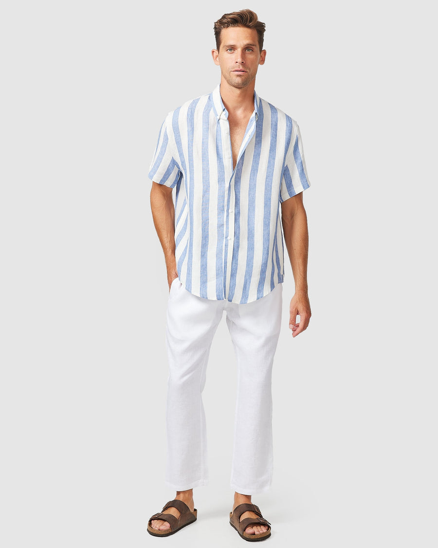 Chemise en lin à rayures bleues S/S 