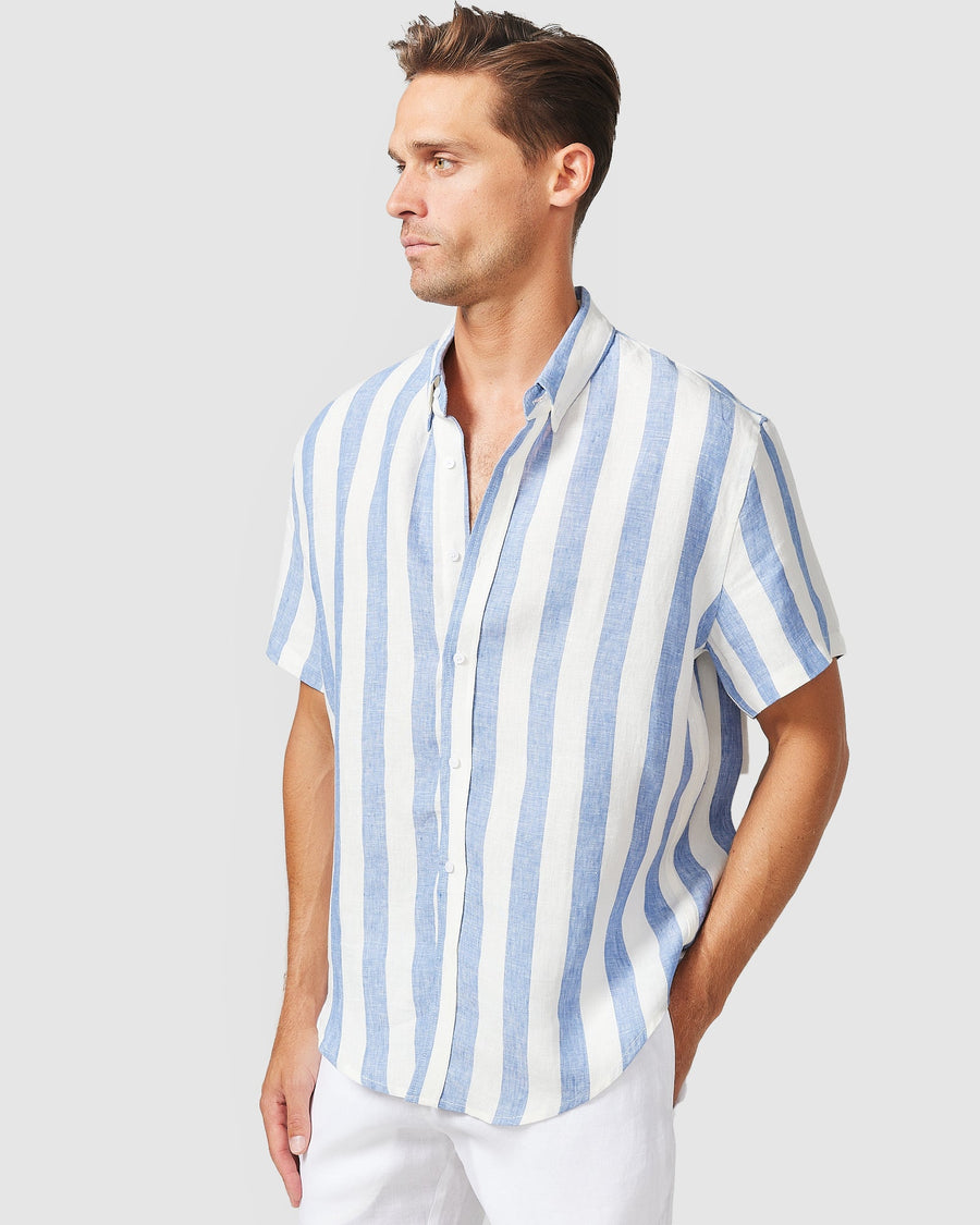 Chemise en lin à rayures bleues S/S 