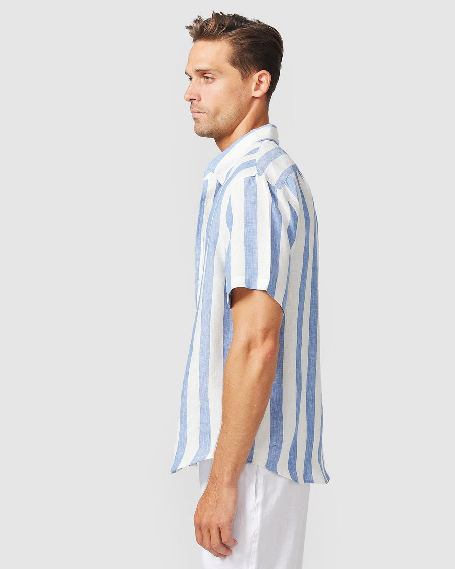 Chemise en lin à rayures bleues S/S 