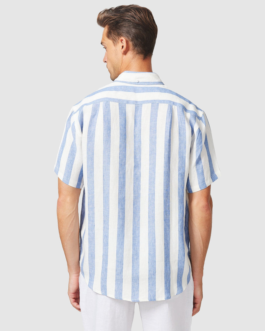 Chemise en lin à rayures bleues S/S 