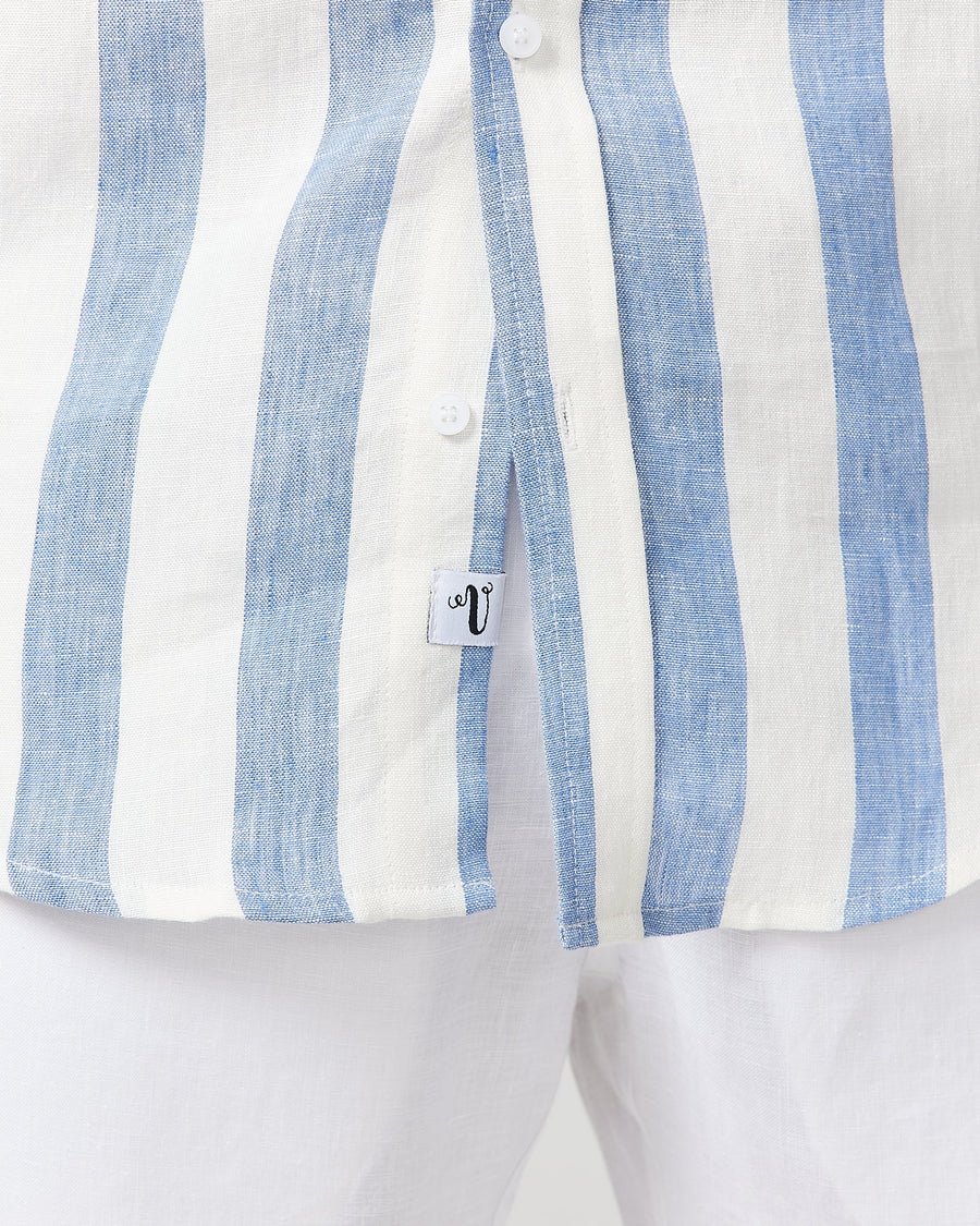 Chemise en lin à rayures bleues S/S 
