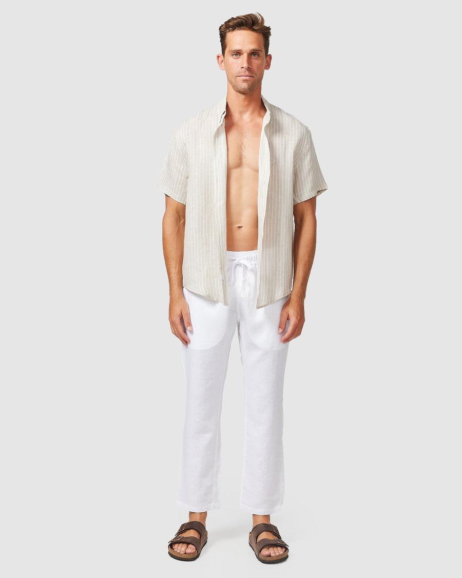 Chemise en lin à rayures marron S/S 