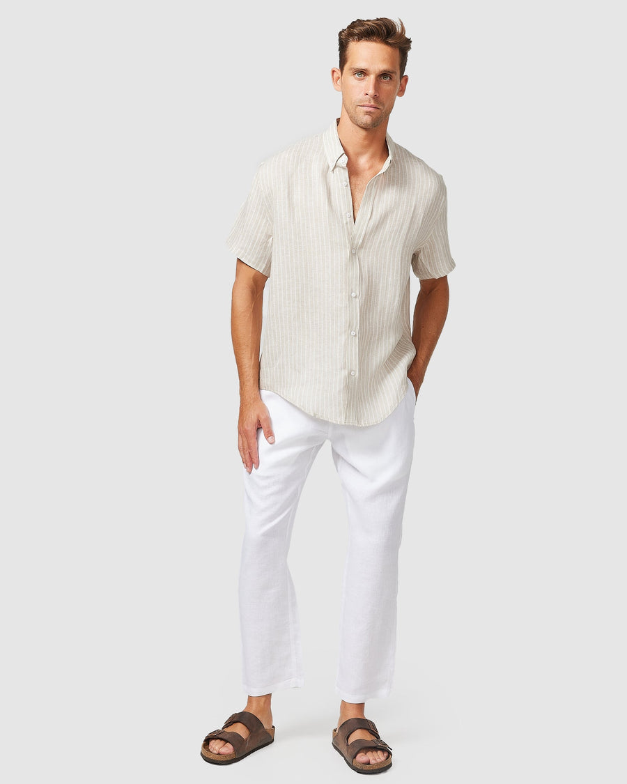 Chemise en lin à rayures marron S/S 