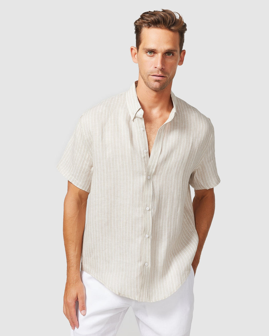 Chemise en lin à rayures marron S/S 