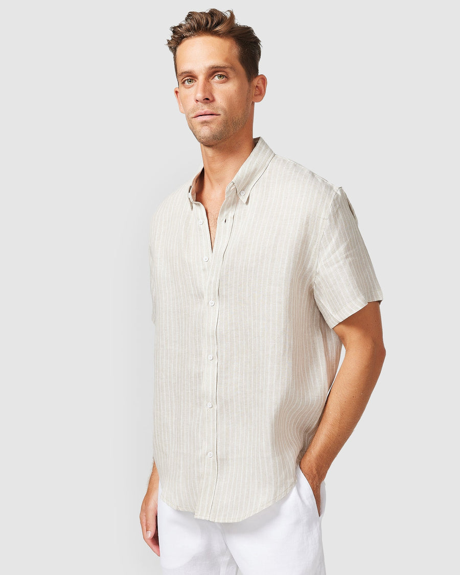 Chemise en lin à rayures marron S/S 