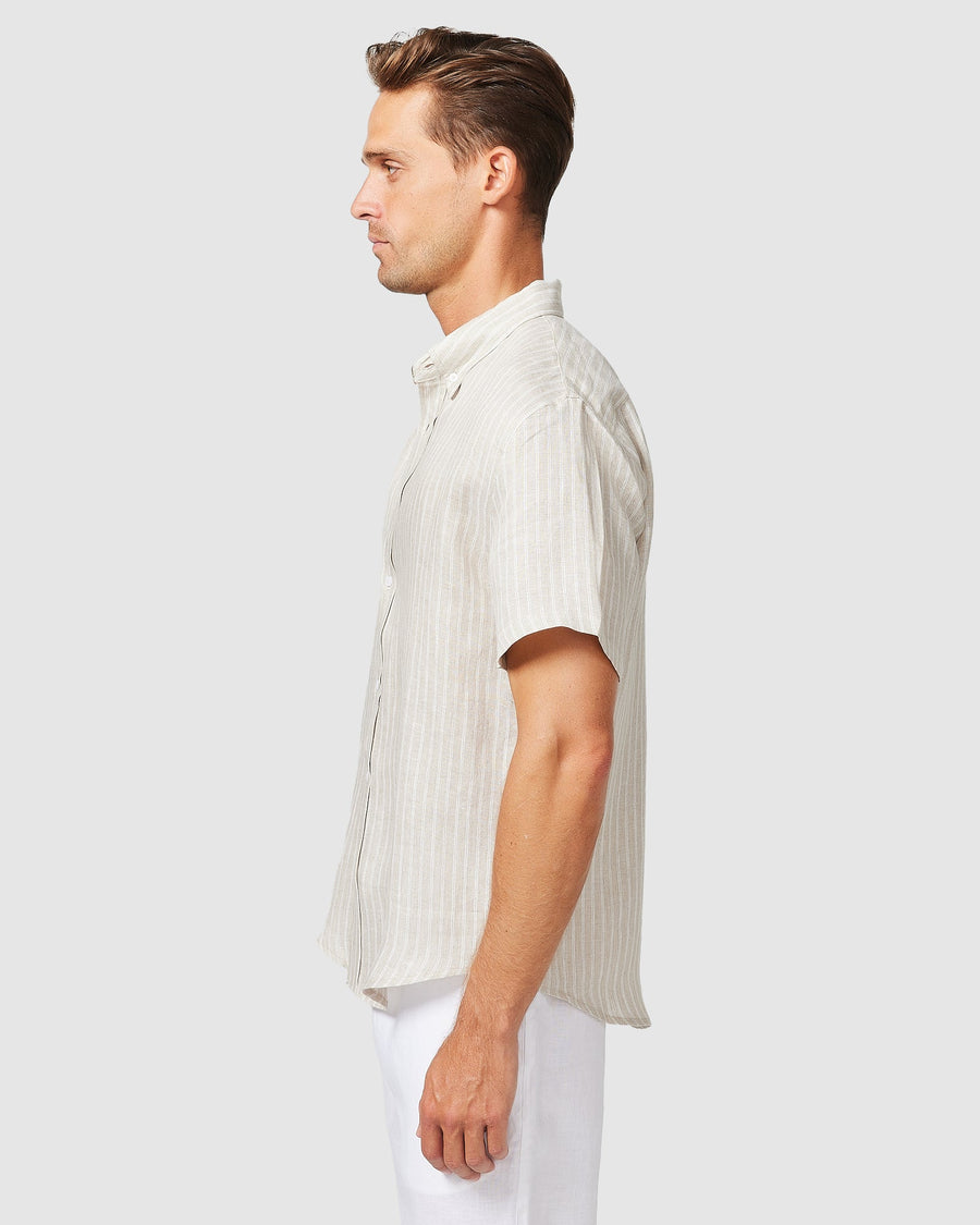 Chemise en lin à rayures marron S/S 