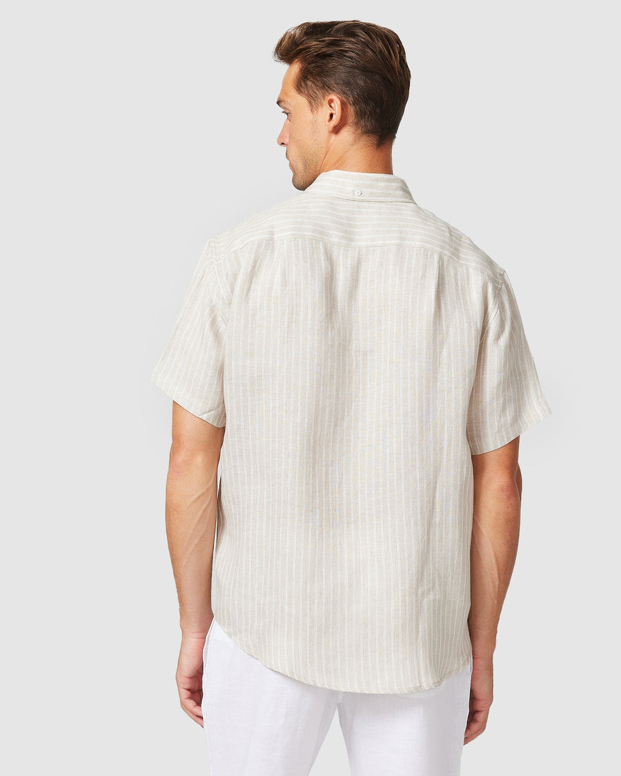 Chemise en lin à rayures marron S/S 