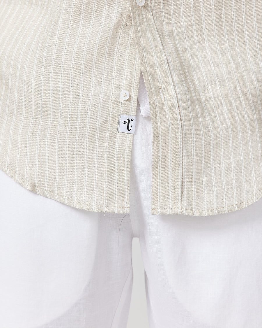Chemise en lin à rayures marron S/S 