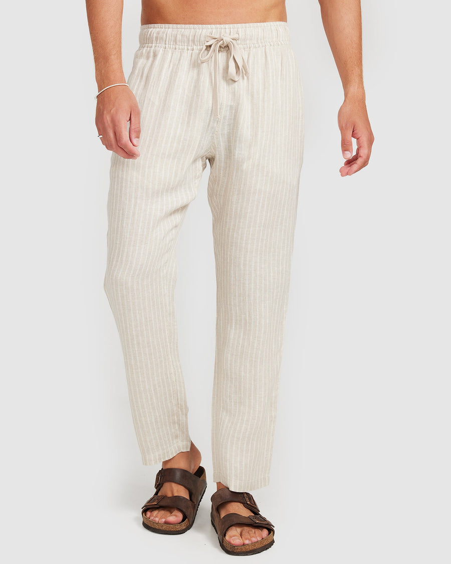 Pantalon en lin à rayures marron 