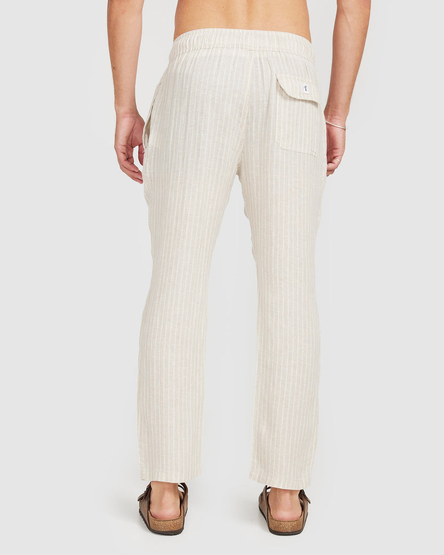 Pantalon en lin à rayures marron 