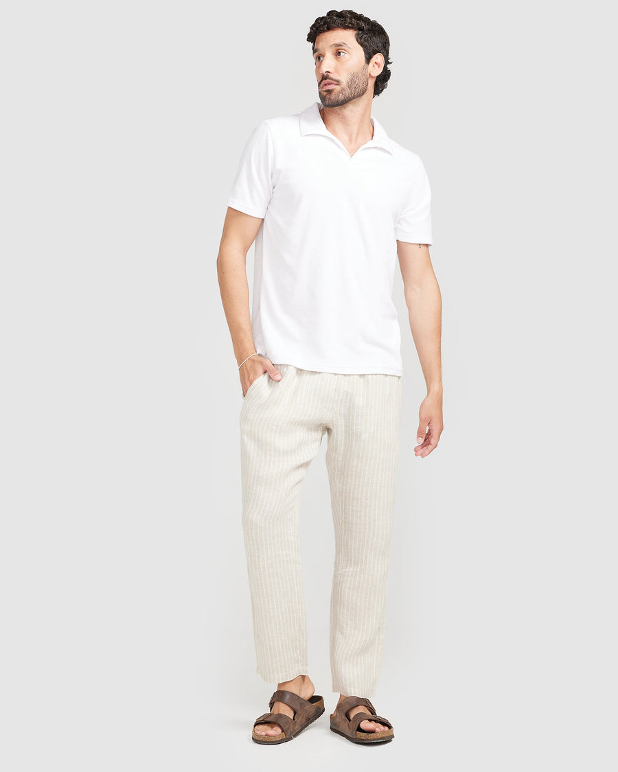 Pantalon en lin à rayures marron 