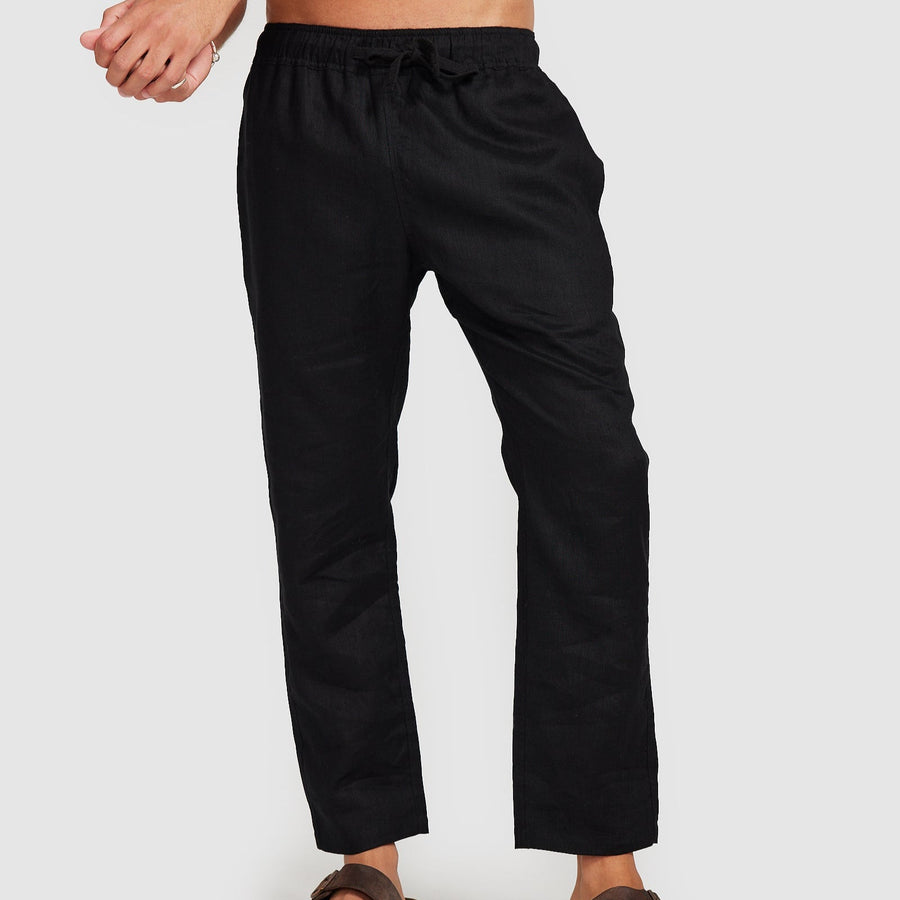 Linen Men's Pants Black, Vacay Swimwear, M