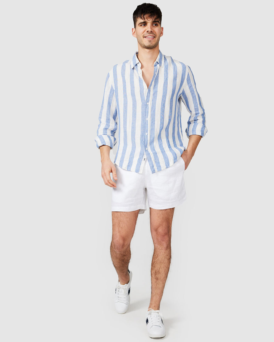 Chemise en lin à rayures bleues