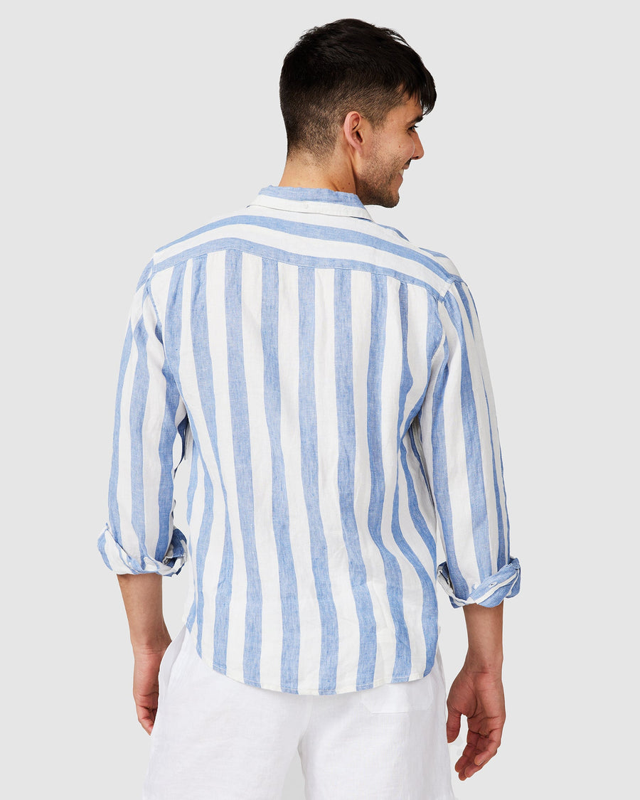 Chemise en lin à rayures bleues