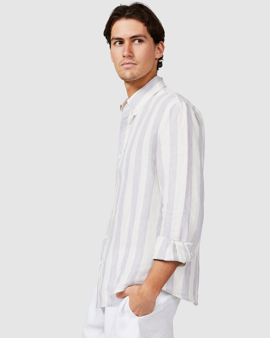 Chemise en lin à rayures grises
