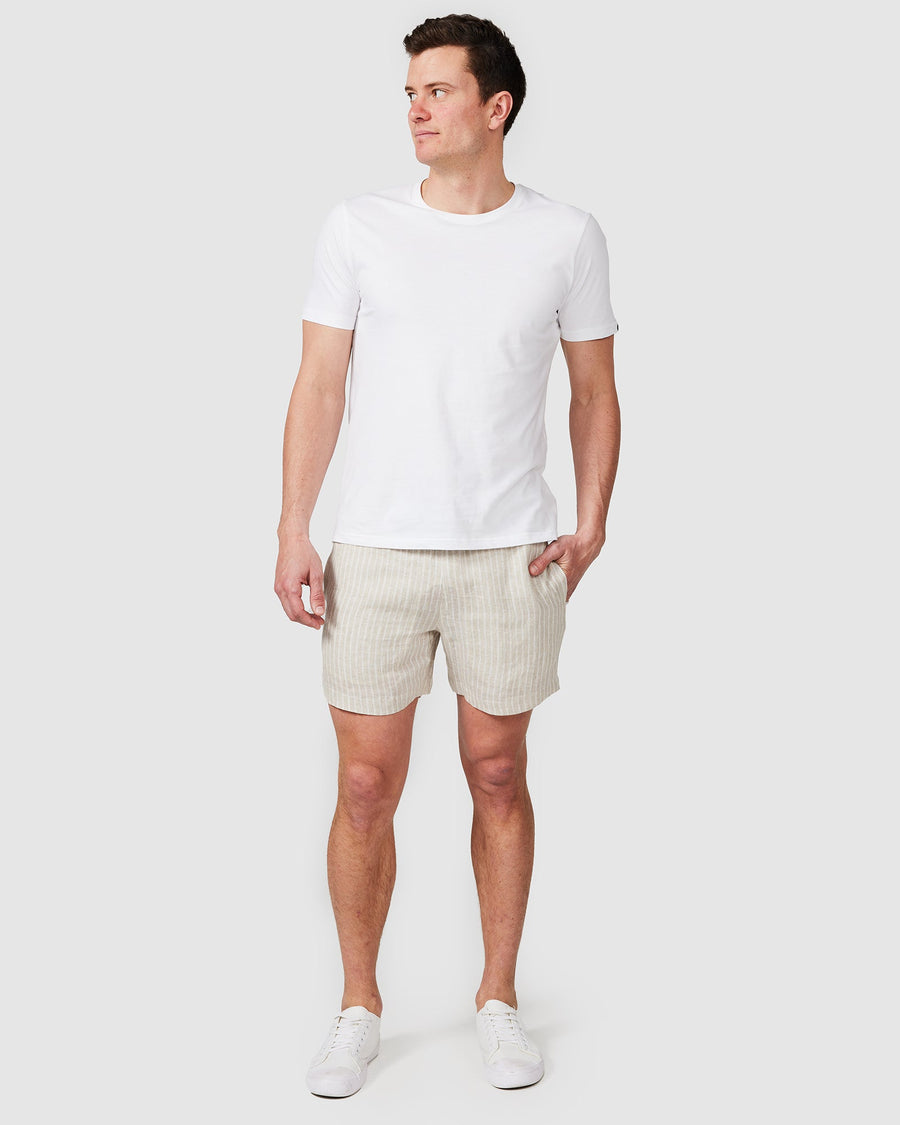 Short en lin à rayures marron