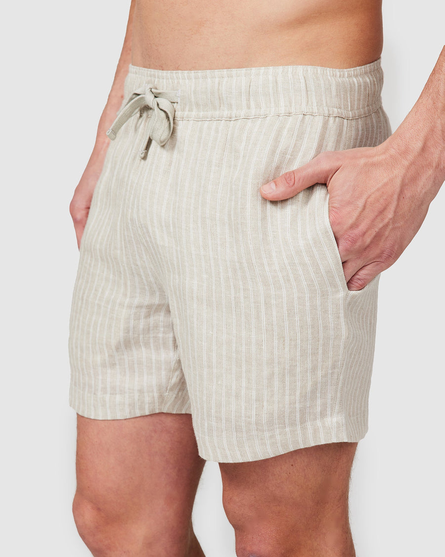 Short en lin à rayures marron
