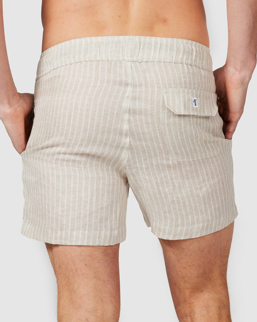 Short en lin à rayures marron