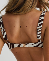 Rhodes Women's Bikini Top Zebra Brown, Vacay Swimwear, L