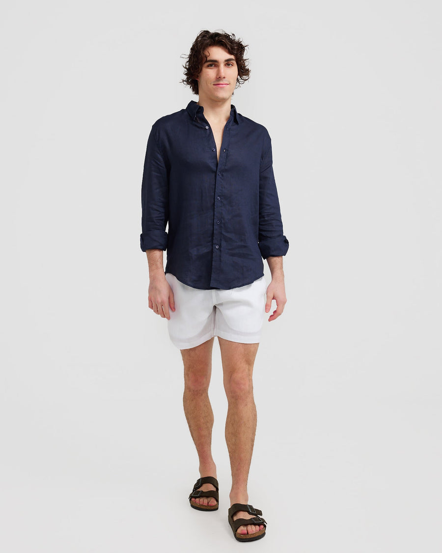 Chemise en lin bleu marine