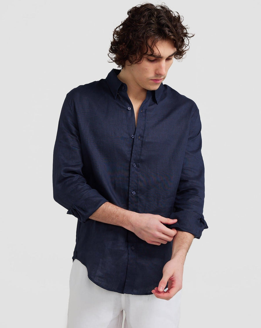 Chemise en lin bleu marine