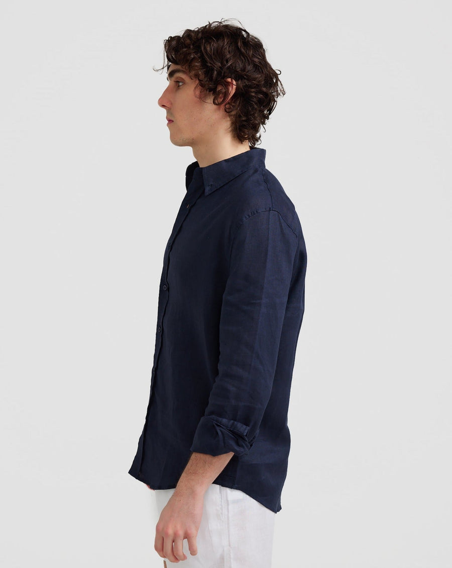 Chemise en lin bleu marine