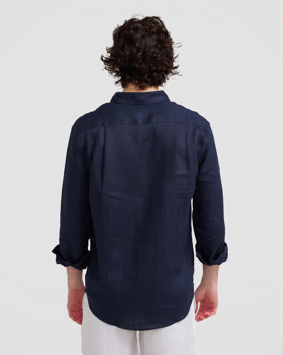Chemise en lin bleu marine