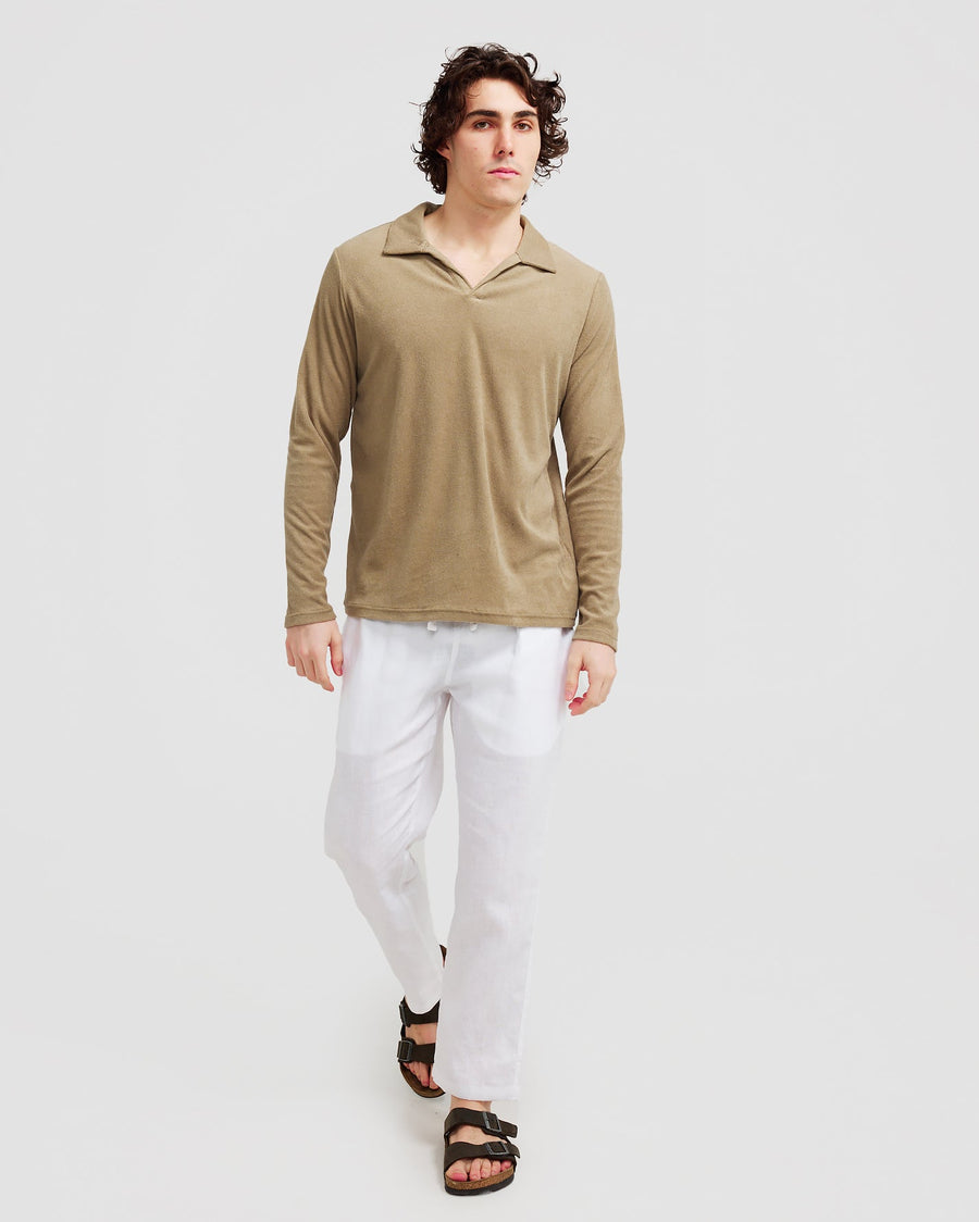 Polo à manches longues en tissu éponge olive 