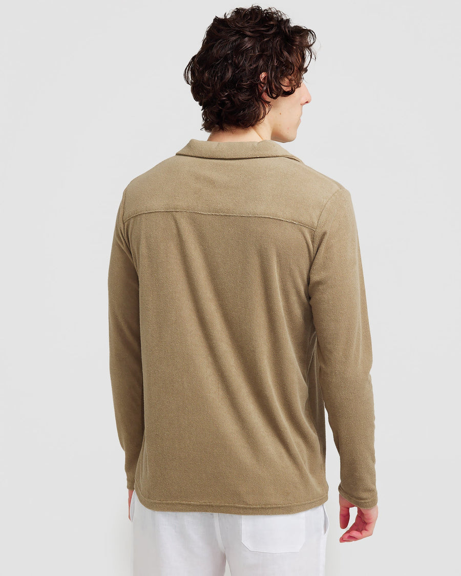 Polo à manches longues en tissu éponge olive 