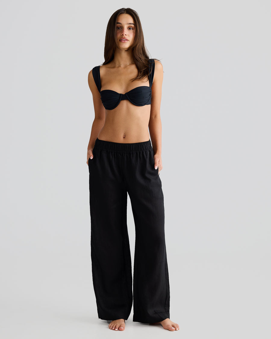 Women's Black Linen Pants, Vacay Swimwear, S Women's Black Linen Pants, Vacay Swimwear, S