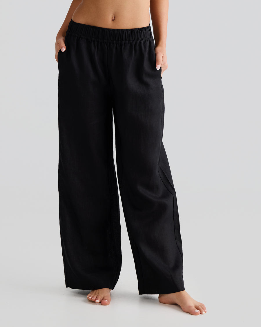 Women's Black Linen Pants, Vacay Swimwear, S Women's Black Linen Pants, Vacay Swimwear, S
