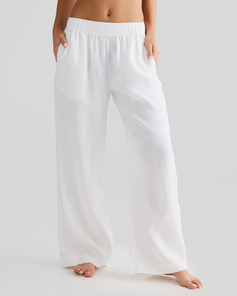 Women's White Linen Pants, Vacay Swimwear, L Women's White Linen Pants, Vacay Swimwear, L