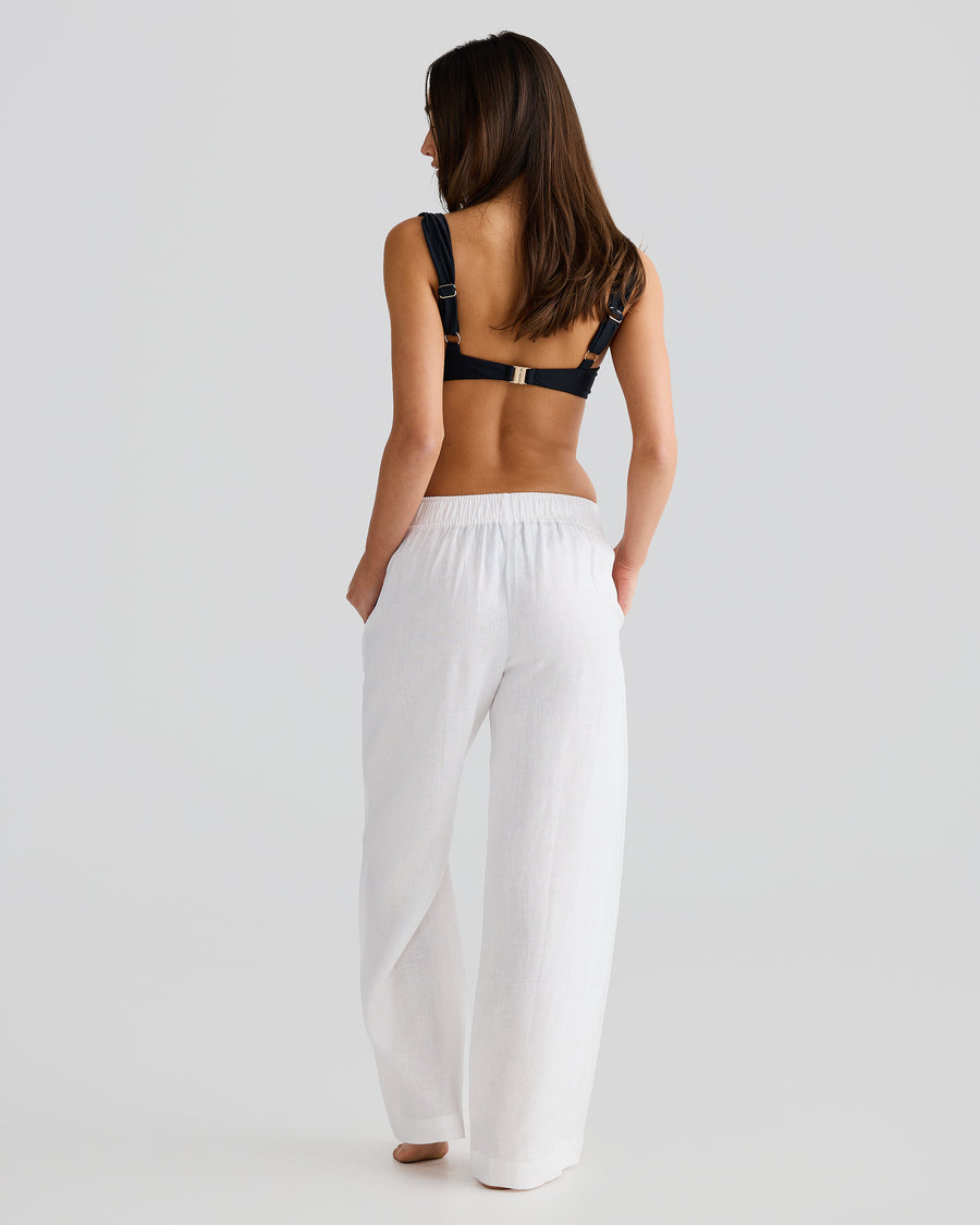 Women's White Linen Pants, Vacay Swimwear, L Women's White Linen Pants, Vacay Swimwear, L