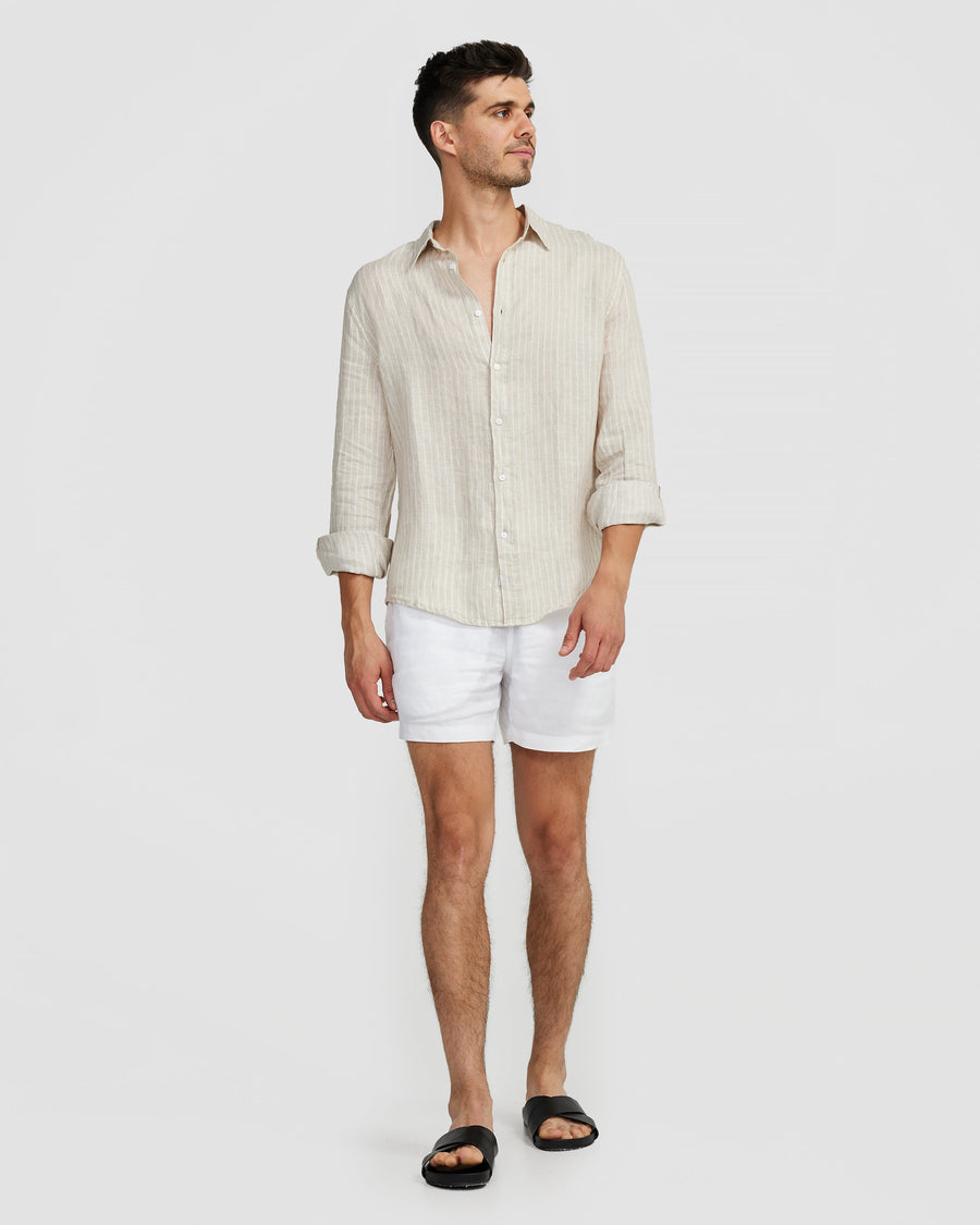 Chemise en lin à rayures marron