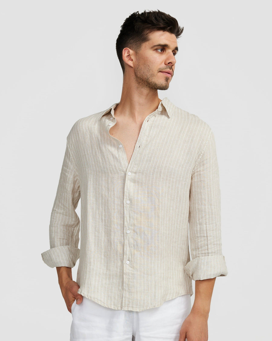 Chemise en lin à rayures marron