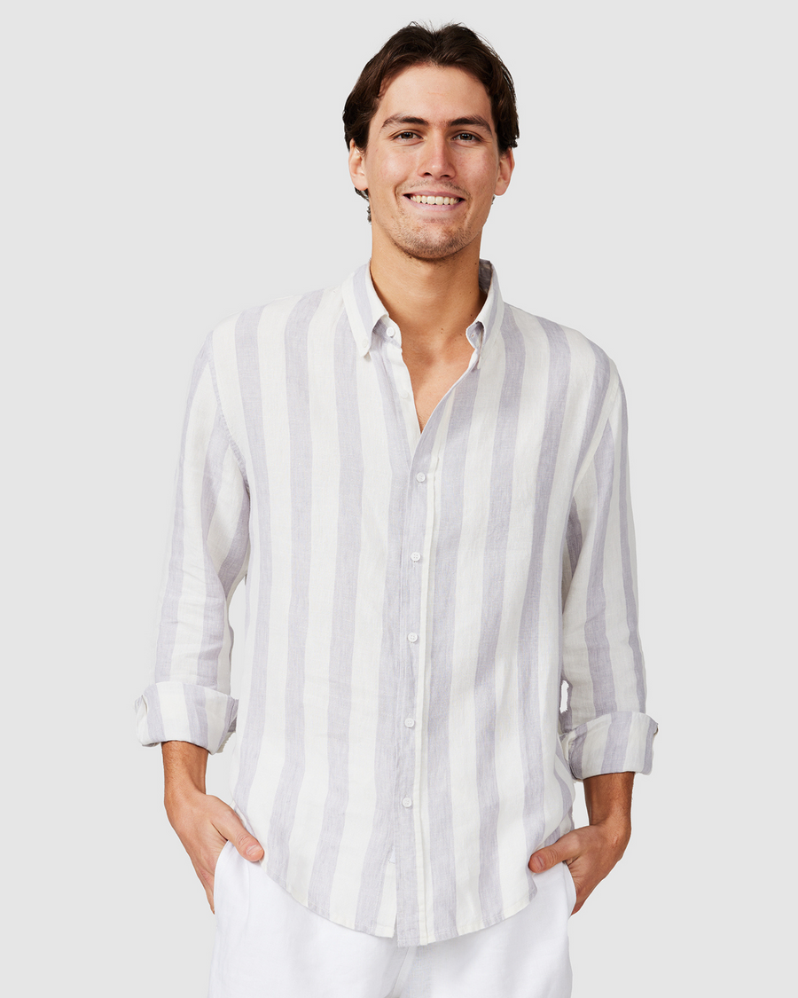 Chemise en lin à rayures grises