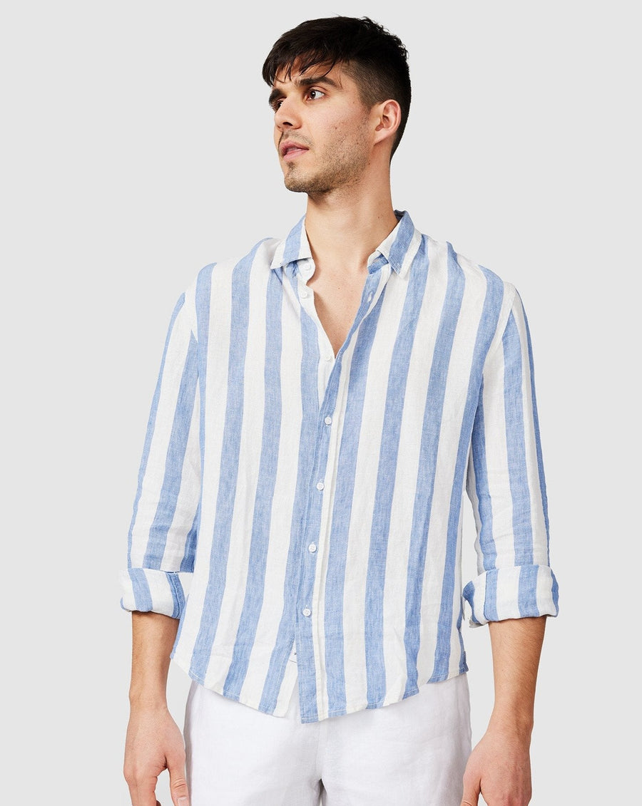 Chemise en lin à rayures bleues